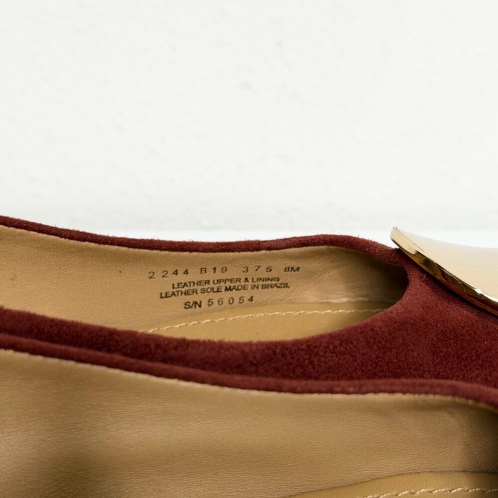 TORY BURCH Platos Suede Low Heel Flats Burgundy Gold Toe Plate Size 8 - Picture 7 of 8